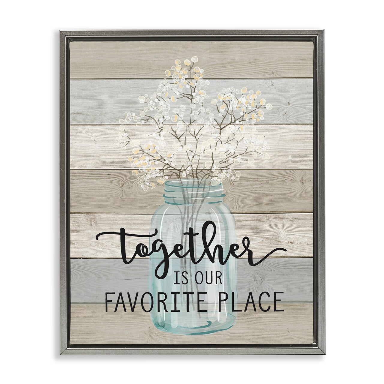 Stupell Industries Together Favorite Place with Florals Framed Floater Canvas Wall Art